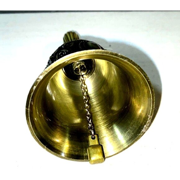Brass Hand Bell 5" Tall Ornately Embellished - Picture 2 of 3